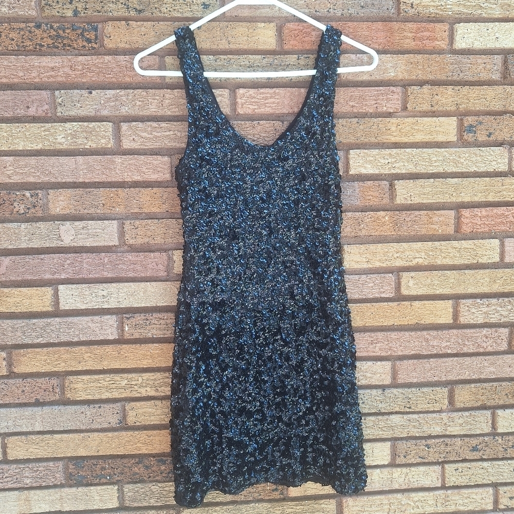Amber Blue Medium Black Sequin Mini Dress